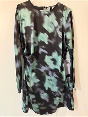 MNG Women's Black and Mint Abstract Long-Sleeve Tunic